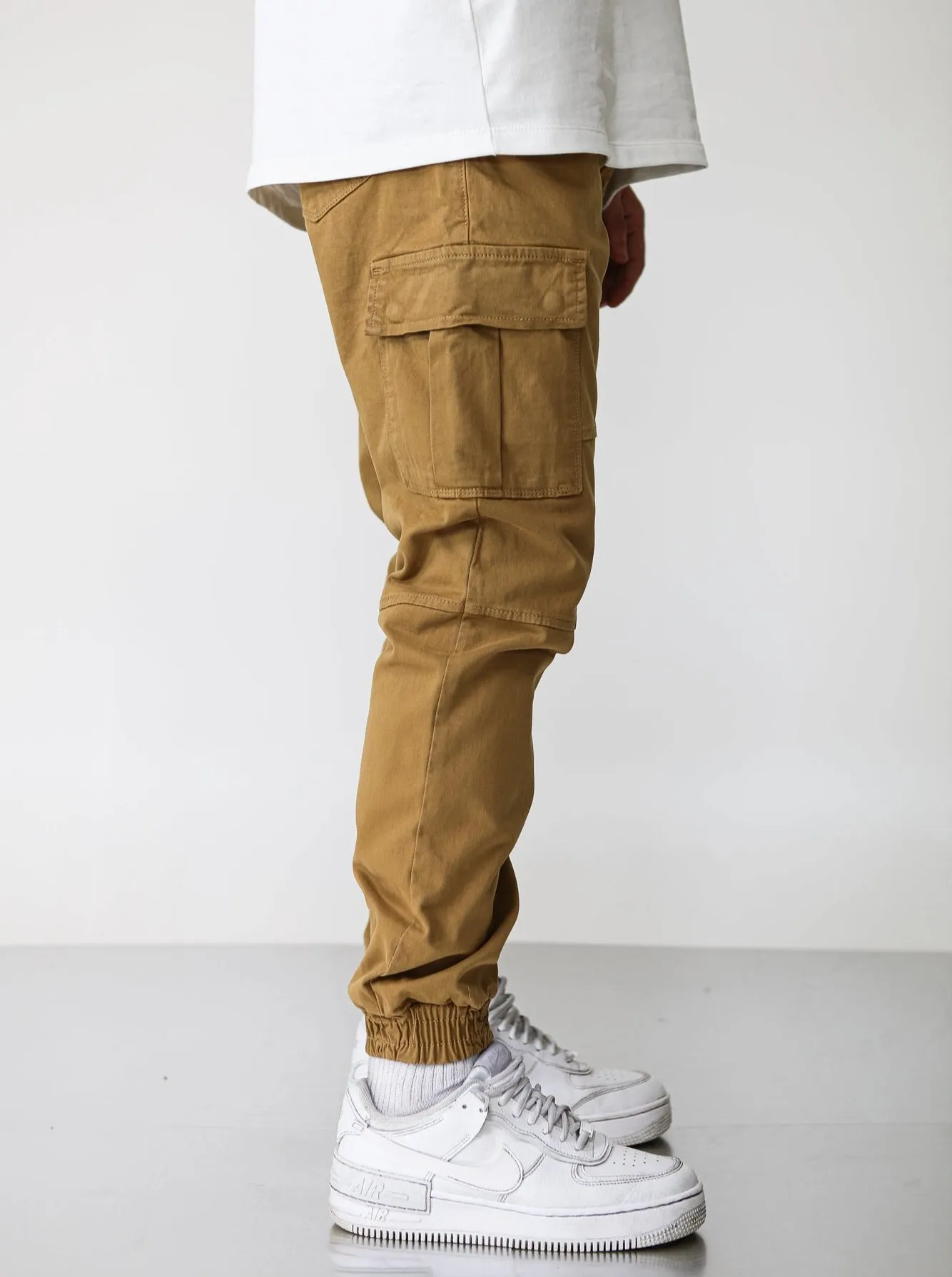 Premium Elasticated Cargo Pants  - Camel