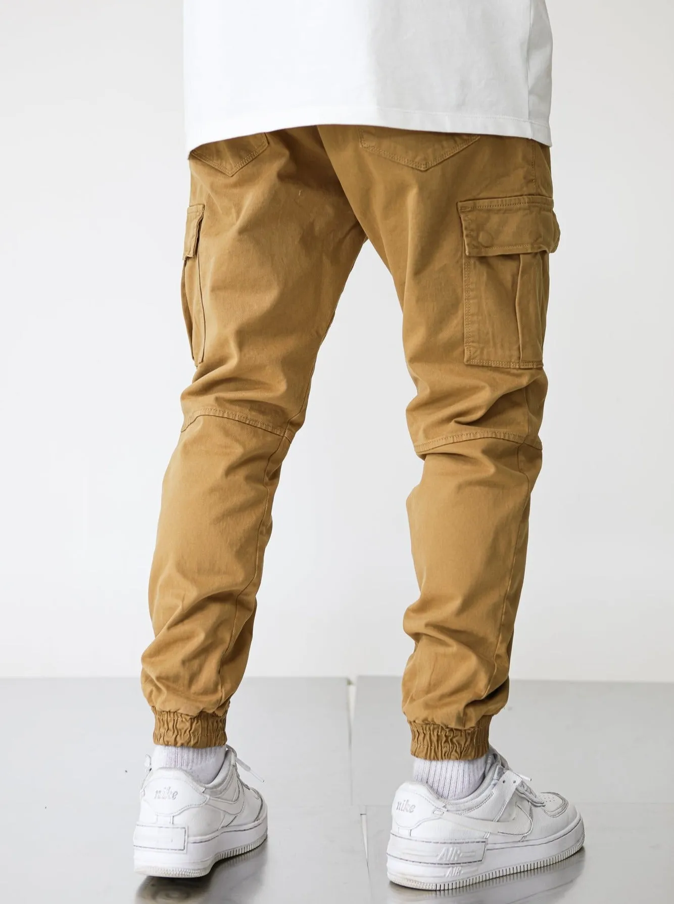 Premium Elasticated Cargo Pants  - Camel