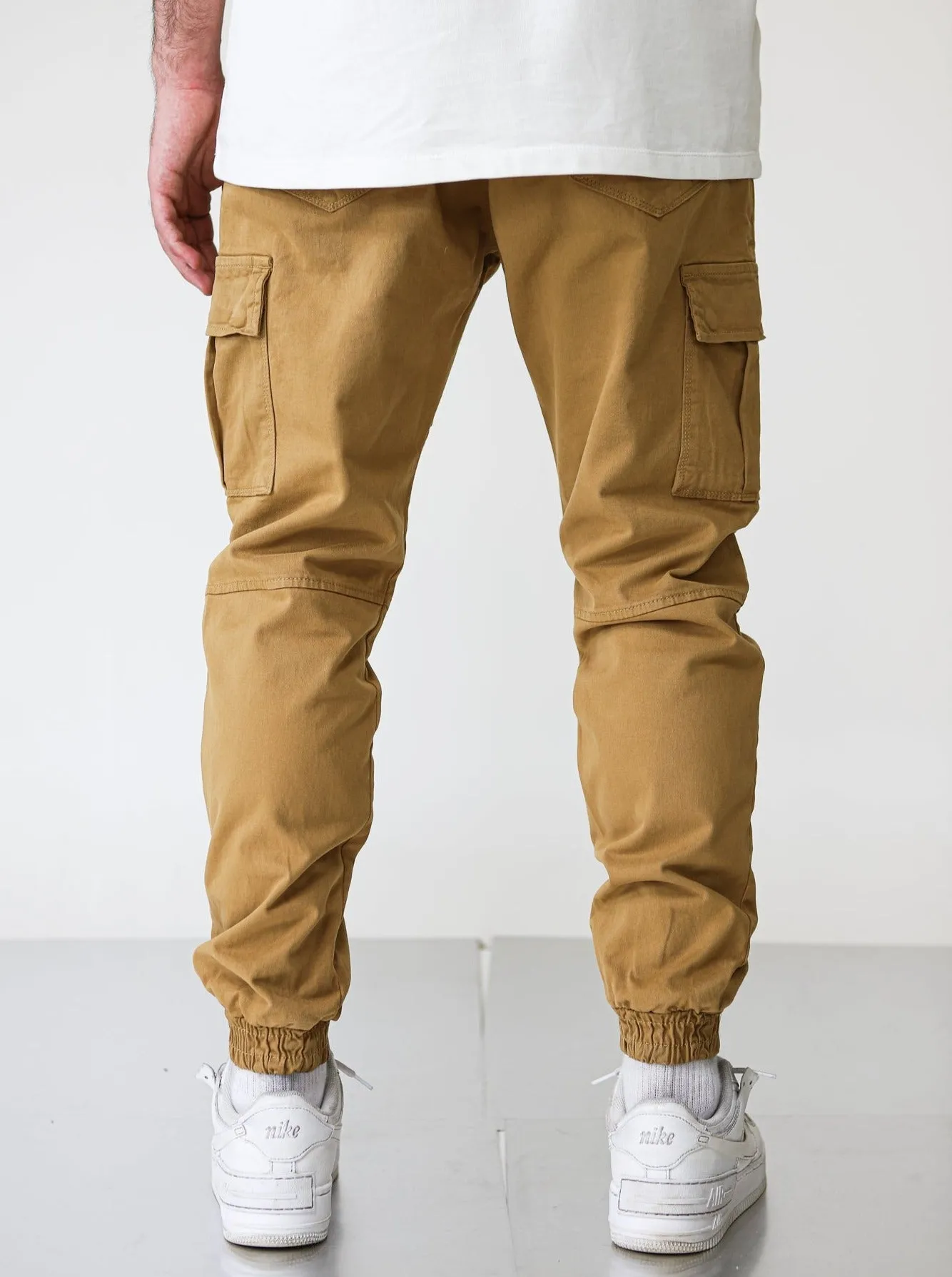 Premium Elasticated Cargo Pants  - Camel