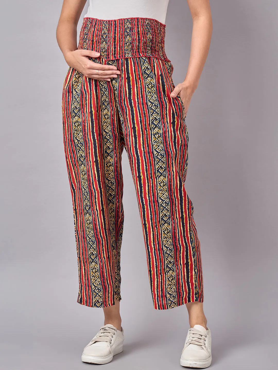 Red Stripe Printed Maternity Pants