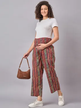 Red Stripe Printed Maternity Pants