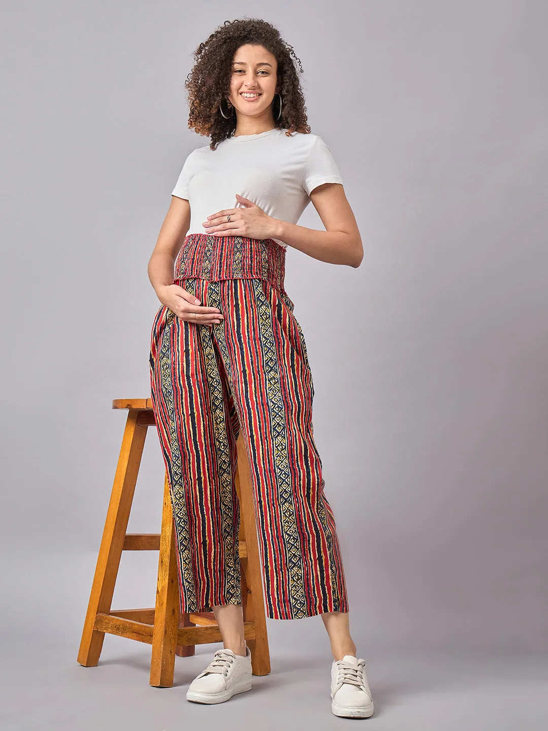 Red Stripe Printed Maternity Pants