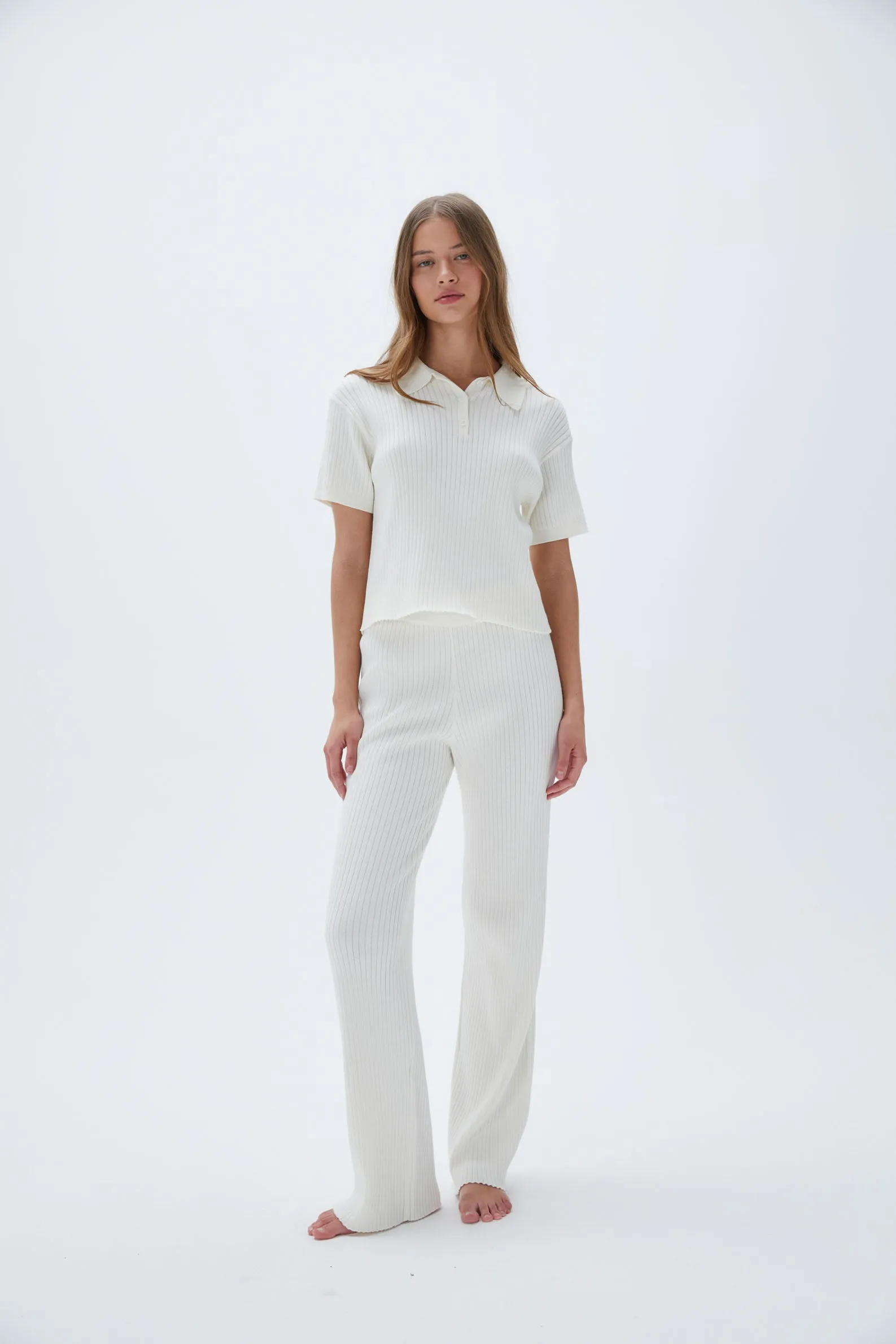 Rib Knit Pants - Marshmallow White