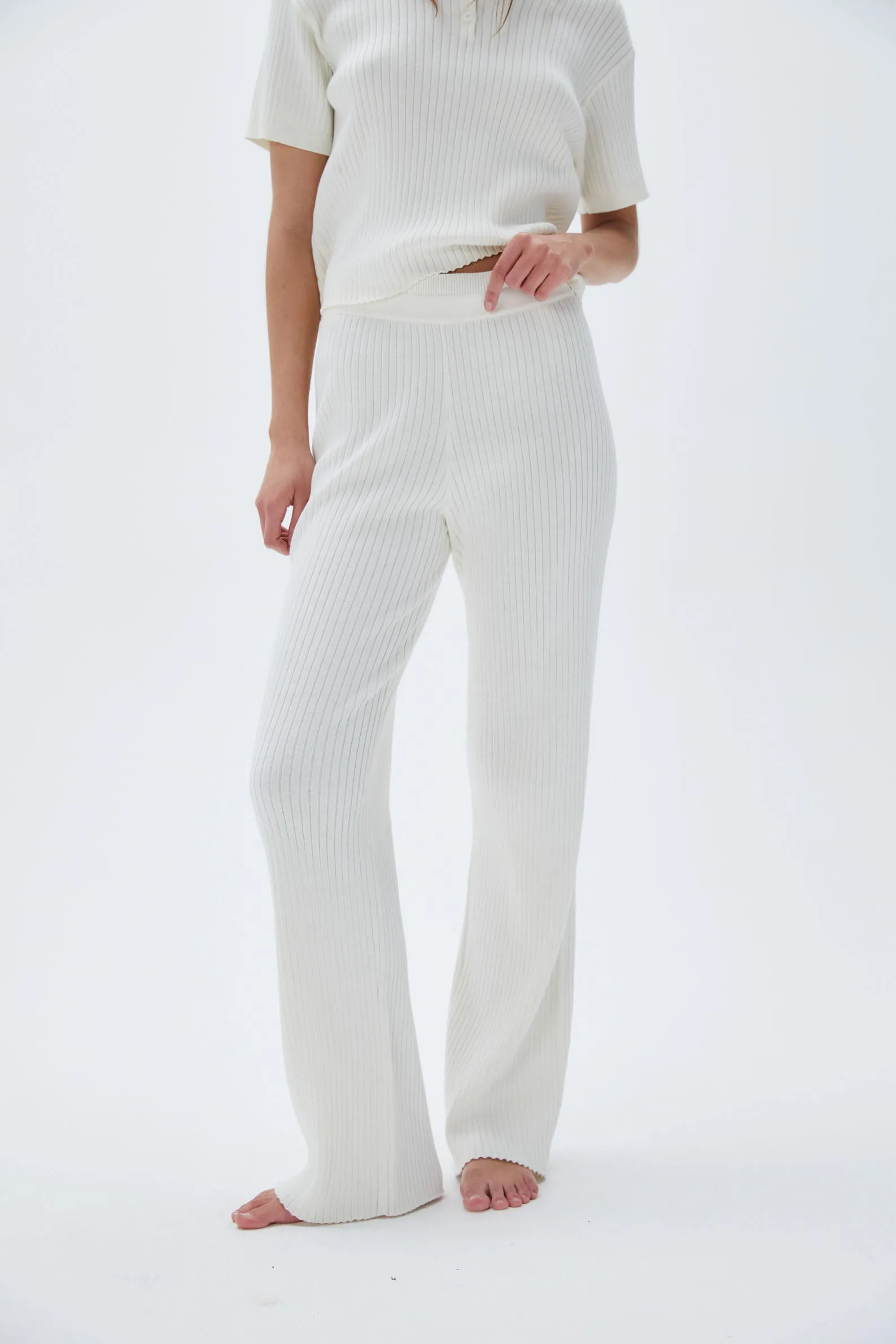 Rib Knit Pants - Marshmallow White