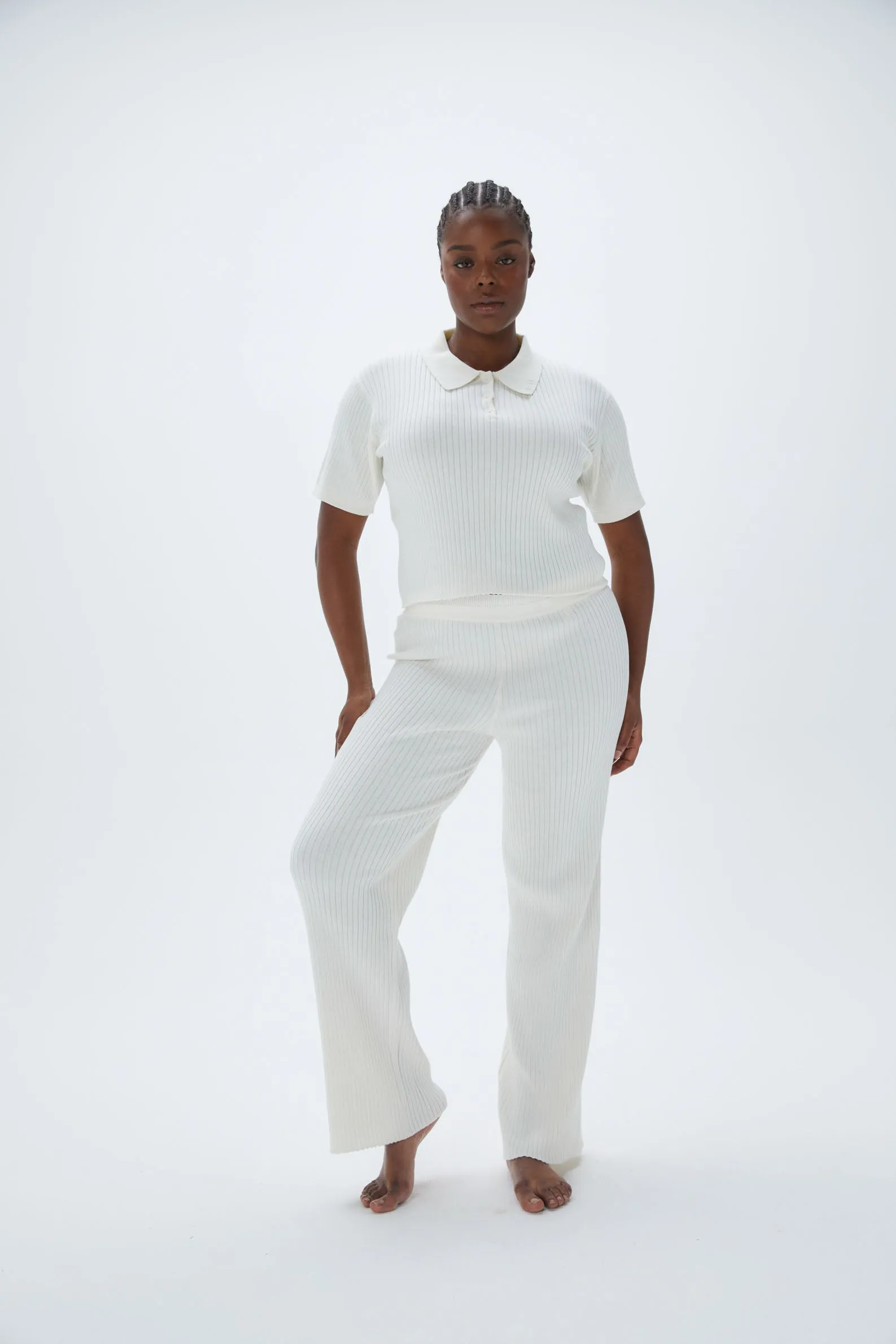 Rib Knit Pants - Marshmallow White