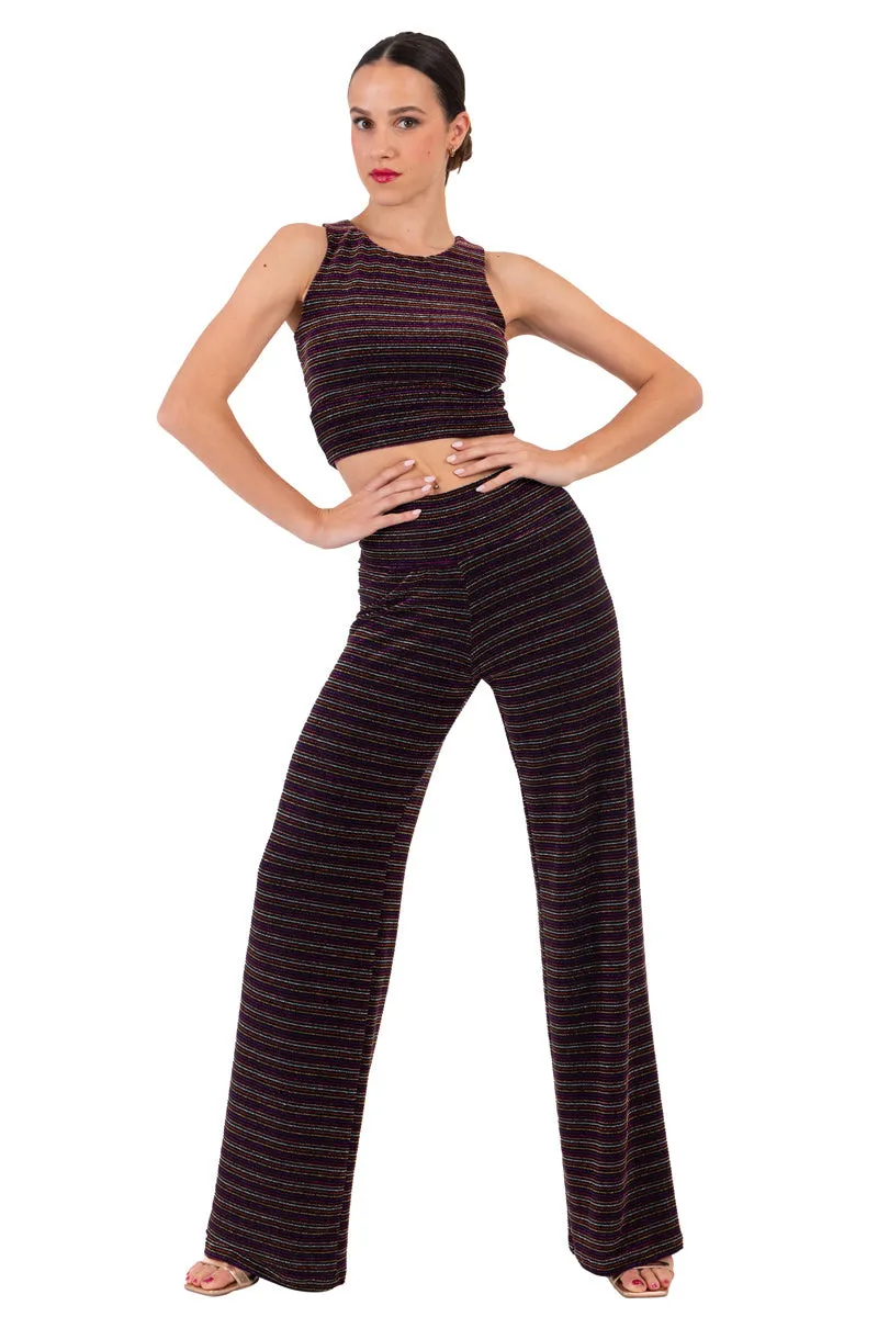 Sparkling Striped Wide-Leg Dance Pants