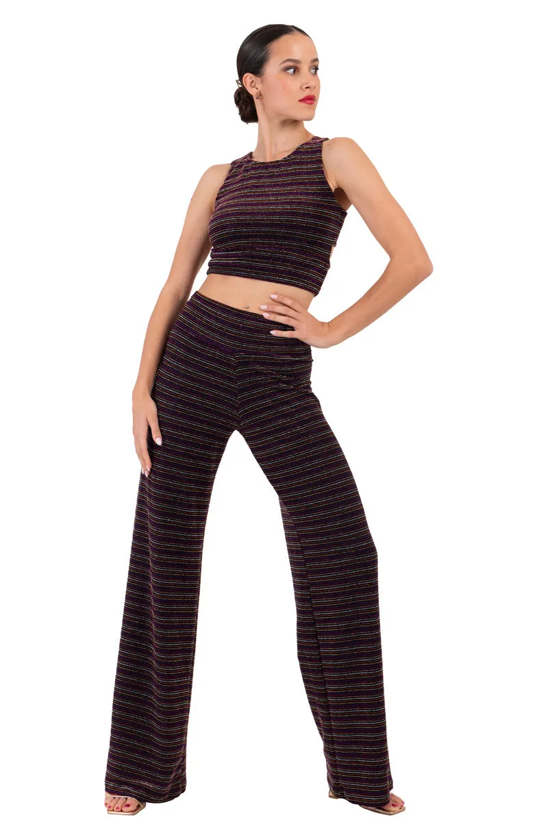 Sparkling Striped Wide-Leg Dance Pants