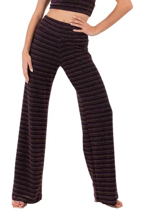 Sparkling Striped Wide-Leg Dance Pants