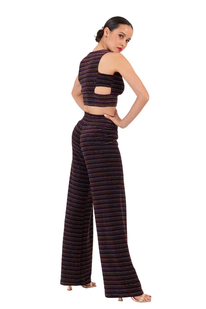 Sparkling Striped Wide-Leg Dance Pants