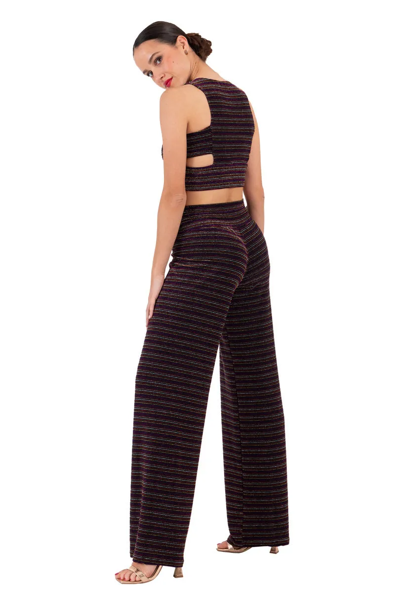 Sparkling Striped Wide-Leg Dance Pants