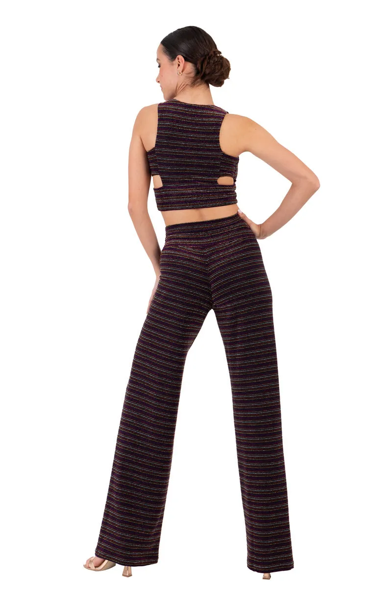 Sparkling Striped Wide-Leg Dance Pants