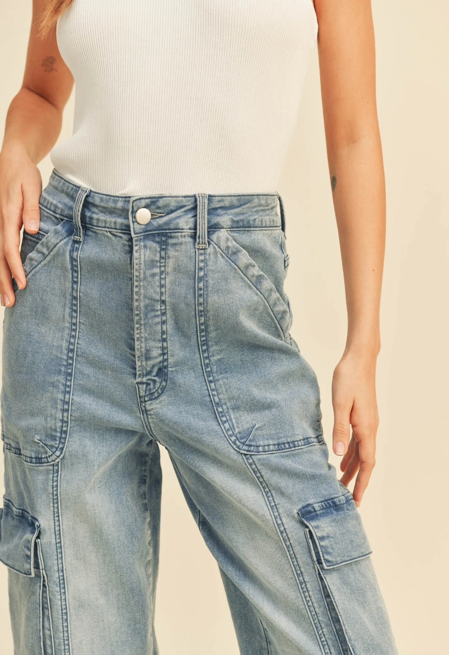 The Washed Denim Cargo Pants