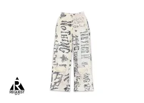 Vertabrae Wide Leg Sweatpants Ivory Graffiti