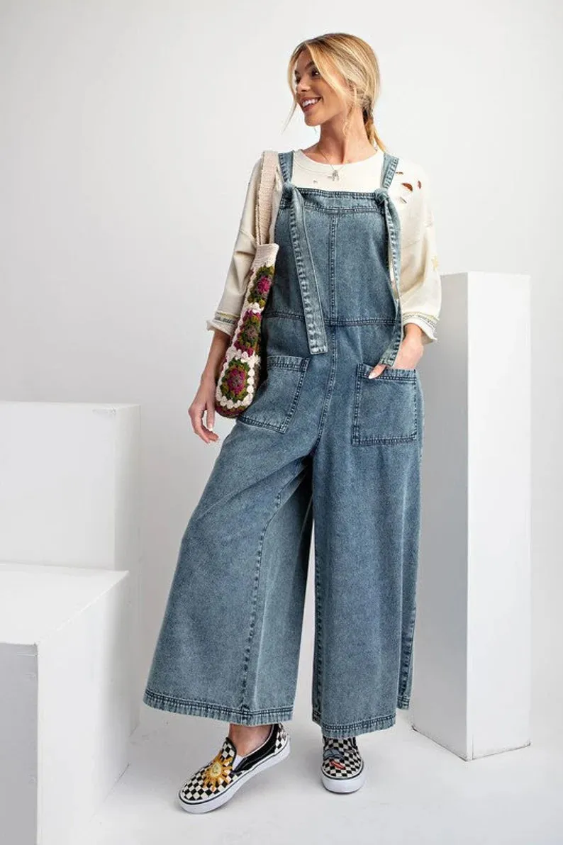 Wide Leg Denim Overalls