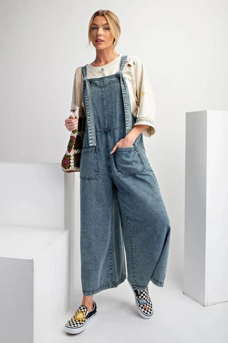 Wide Leg Denim Overalls