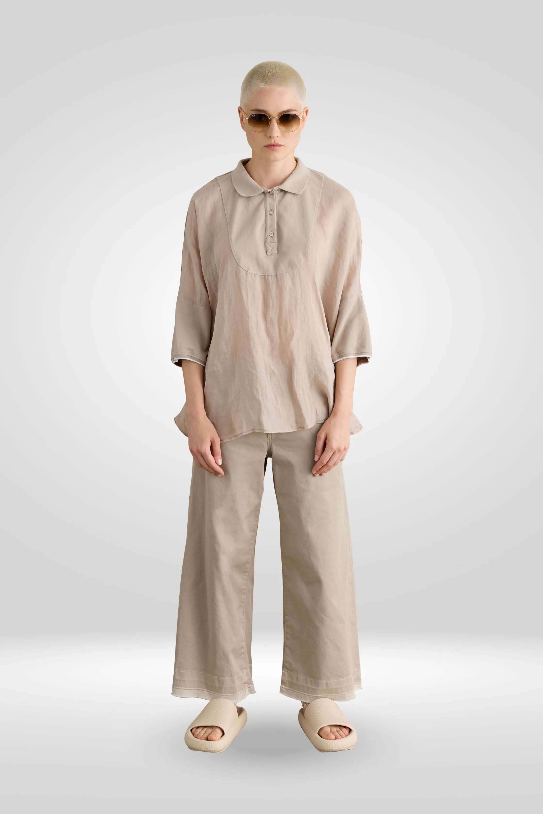 Wide Leg Pants in Stretch Cotton Garment-Dyed 052U 3881