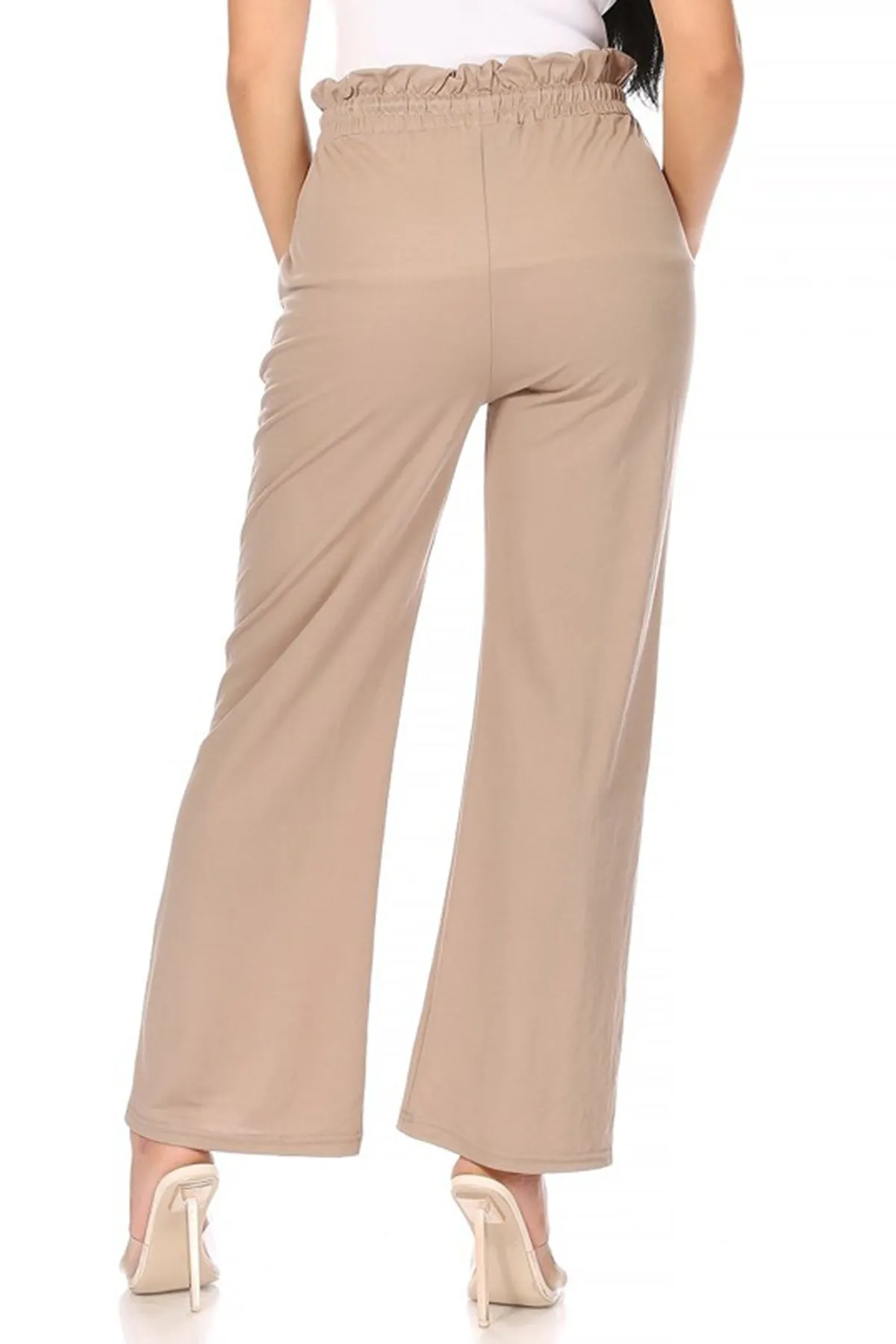 Women's Casual Wide Leg Elastic Drawstring Waist Solid Comfy Long Pants whit Pockets