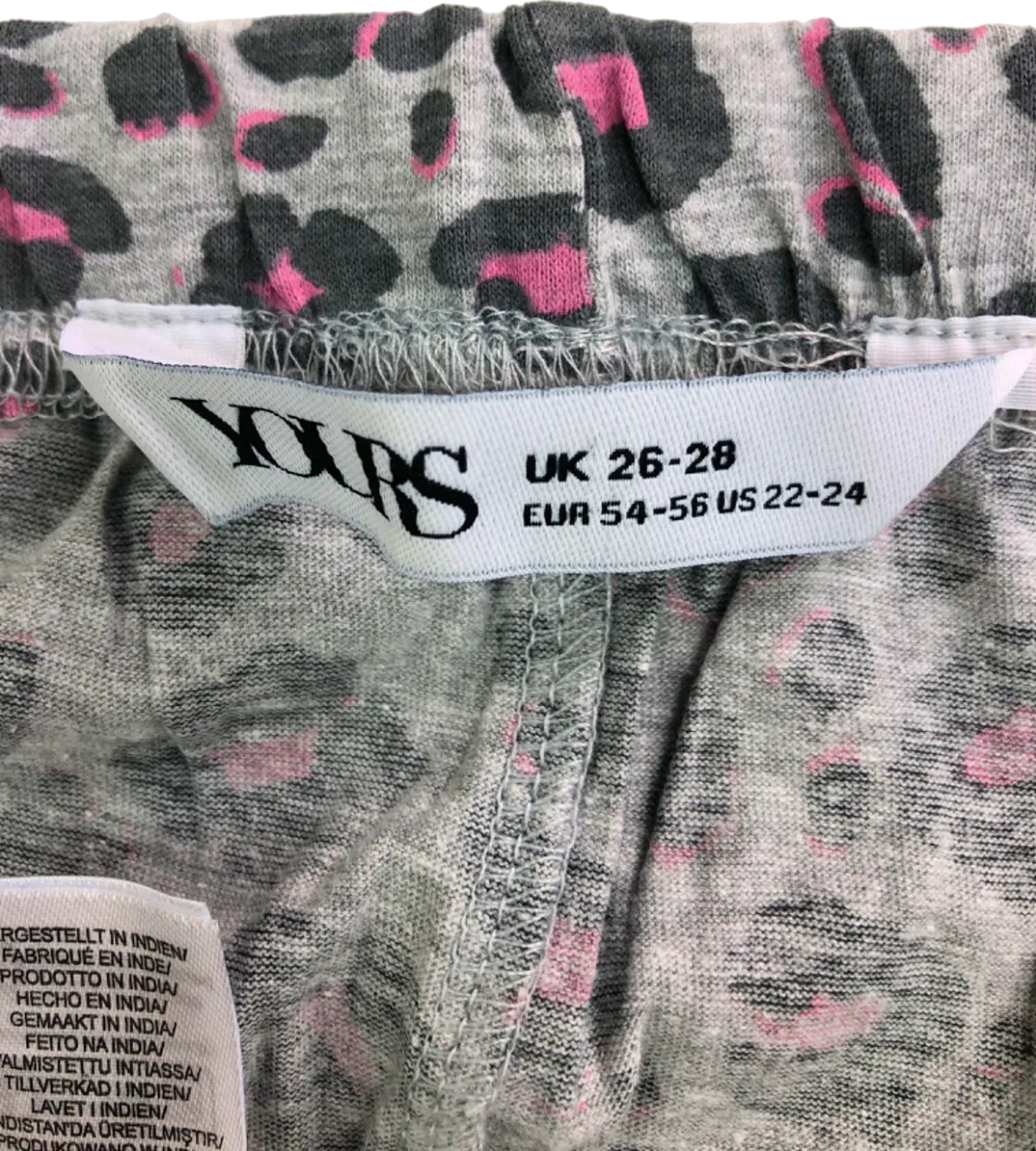 Yours Grey Pink Leopard Print Pyjama Pants UK 26-28